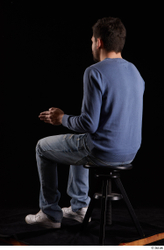 Whole Body Man White Sweatshirt Jeans Slim Sitting Studio photo references